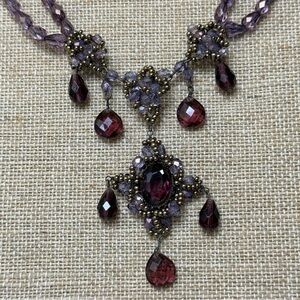 Victorian Style Purple Glass Beaded Necklace Bohemian Princess Romantic 16”